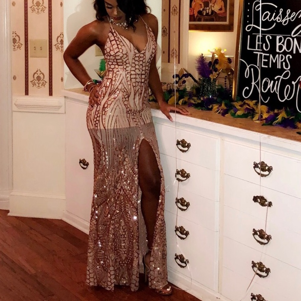 Formal Rose Gold Sequin Dress - Picture 5 of 8